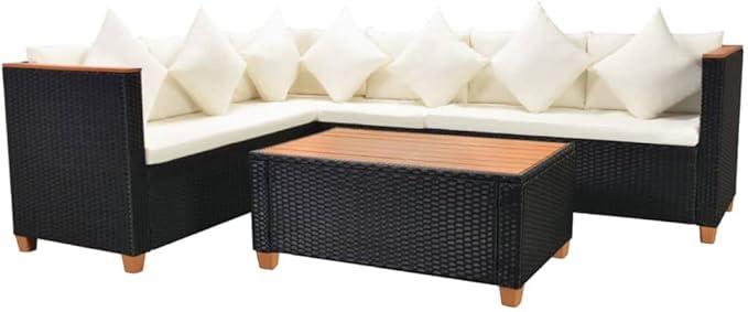 4 Piece Patio Lounge Set with Cushions, Porch Furniture Set Patio Conversation Set Outdoor Sofa Sets Front Porch Furniture for Piazza Exhibition Garden Negotiation Area Poly Rattan Black