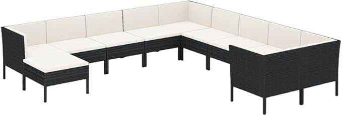 11 Piece Patio Lounge Set with Cushions,Patio Sofa,Outdoor Daybed,Patio Seating,Outdoor Furniture Sets,Patio Conversation Sets,Modern Set,Outdoor Patio Chairs,for Backyard,Garden,Poly Rattan Black