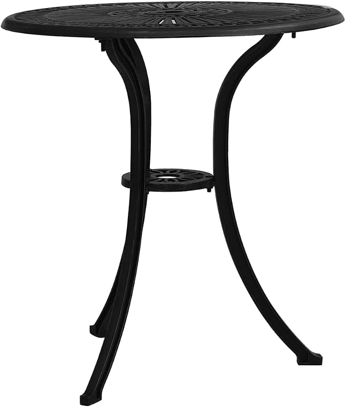 (Fast Delivery) Cast Aluminum Dining Table Outdoor Retro Bistro Table Round Dining Table with Umbrella Hole for Patio or Garden Garden Table Black 24.4"x24.4"x25.6" Cast Aluminum