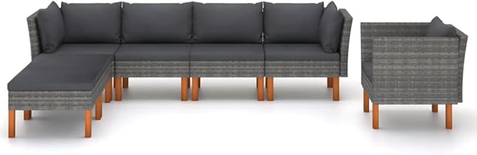 Patio Lounge Set,Patio Furniture Sets,Patio Conversation Sets,Outdoor Furniture Sets,for Garden,Backyard,Outdoor,7 Piece Poly Rattan and Eucalyptus Wood Gray