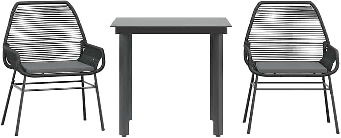 3 pcs Set Patio Dining Set & Bistro Set Black PE Rattan Garden Dining Set Outdoor Dining Set for Lawn Backyard Front Porch 31.5 x 31.5 x 29.1 in