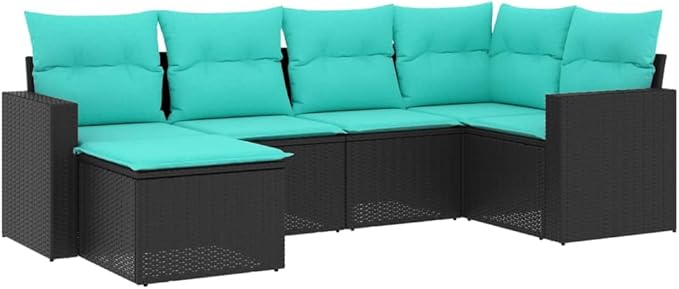 6 Piece Patio Sofa Set with Cushions, Porch Furniture Set Garden Lounge Set Patio Conversation Set Outdoor Dining Sets for Negotiation Area Garden Poolside Exhibition Black Poly Rattan