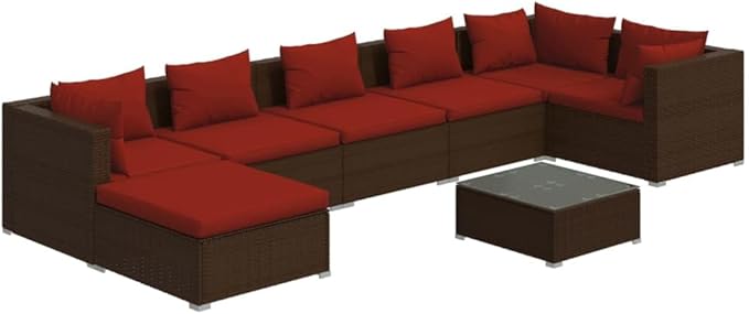 8 Piece Patio Lounge Set with Cushion, Furniture Conversation Sets Outdoor Patio Sectional Patio Lounge Set Piece Patio Set s Poly Rattan Brown