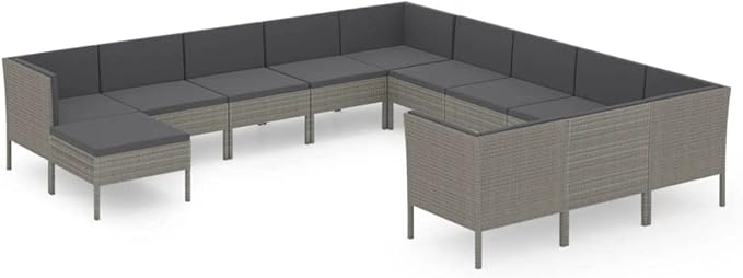 12 Piece Patio Lounge Set with Cushions,Patio Sofa,Outdoor Daybed,Outdoor Furniture Sets,Patio Seating,Patio Conversation Sets,Modern Set,Patio Furniture Set,Front Porch Furniture, Poly Rattan Gray