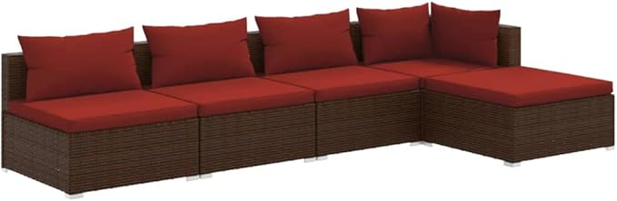 5 Piece Patio Lounge Set with CushionsOutdoor Dining Chairs,Patio Furniture Set,Outdoor Sectional Sofa,Patio Conversation Seat,Outdoor Seating,Modern Style,for Garden,Backyard, Poly Rattan Brown