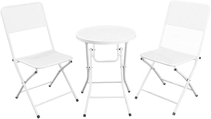 3-Piece Patio Bistro Set, Metal Folding Outdoor Patio Furniture Sets, Stainless Steel Patio Conversation Set with Folding Patio Round Table and Chairs for Yard, Garden or Balcony