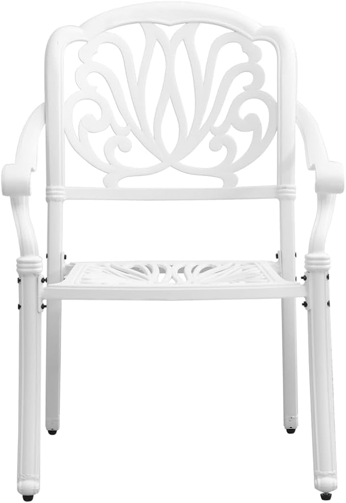 7 Piece Patio Dining Set, White Cast Aluminum Outdoor Table and 6 Chairs for Backyard, Garden and Lawn, 59-Inch Rectangular Dining Table with Umbrella Hole