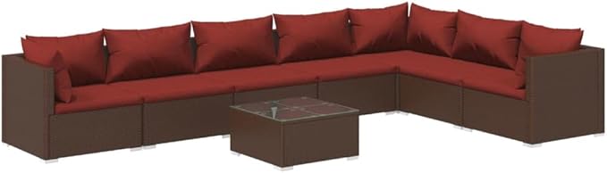 8 Piece Patio Lounge Set with CushionsOutdoor Dining Chairs,Patio Furniture Set,Outdoor Sectional Sofa,Patio Conversation Seat,Outdoor Seating,Modern Style,for Garden,Backyard, Poly Rattan Brown