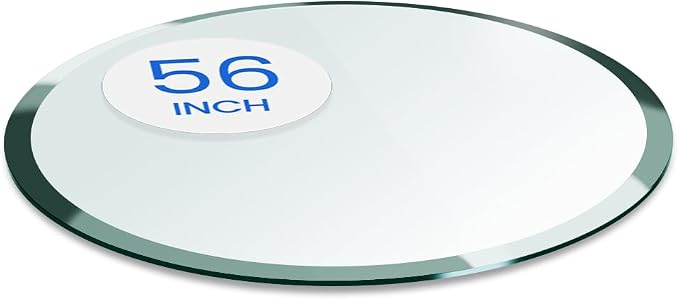 Dulles Glass 56 inch Round Glass Table Top - Tempered - 1/2" Thick Glass Surface, Safe Beveled Edge, Multipurpose for Dining Table, Patio, Coffee and End Table