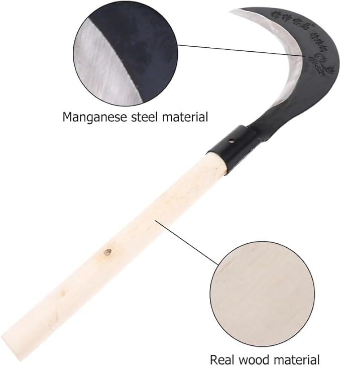 Yardwe Long-Handled Grass Sickle Hand Tool with Comfortable Grip for Weeding and Garden Cultivation Durable Manganese Steel Lawn Care Tool