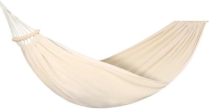 Anti-Rollover Hammock with Wooden Arc Pole, Camping Portable Hanging Bed with Carabiner, Relaxation, Load Bearing 250kg/350kg(Beige,6.6 * 4.9ft)