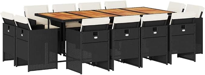 12-Seater Garden Dining Set, Black Poly Rattan Table and Chairs, Outdoor Furniture for Patio, Backyard, and Terrace, Foldable Seating