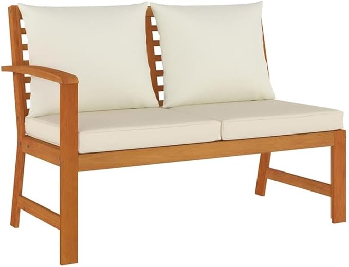 Afuera Living 7-Piece Garden Dining Set, Solid Acacia Wood, Cream White Cushions, Modular Design, Oiled Finish, Outdoor Patio Furniture, Seats 6, Includes Benches, Corner Sofa, Footstools, Dining