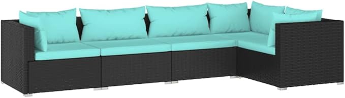 5 Piece Patio Lounge Set with CushionsOutdoor Dining Chairs,Patio Furniture Set,Outdoor Sectional Sofa,Patio Conversation Seat,Outdoor Seating,Modern Style,for Garden,Backyard, Poly Rattan Black