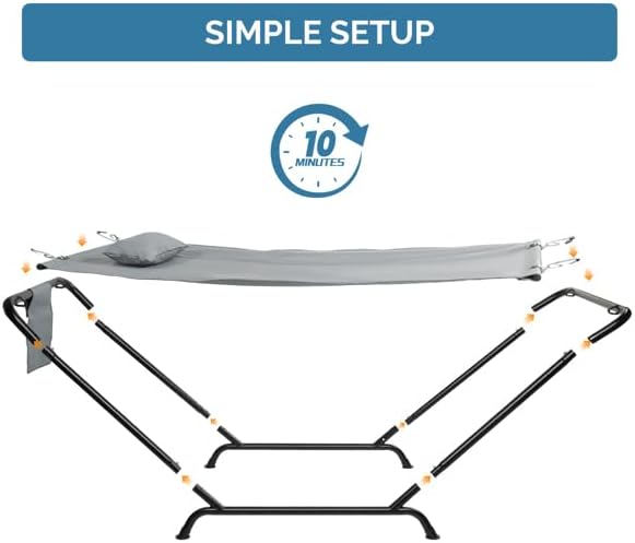 Freestanding Outdoor Hammock Set with Heavy-Duty Steel Frame, 550LBS Capacity, Soft Pillow, Oxford Fabric Bed & Carry Bag for Patio Yard Relaxation
