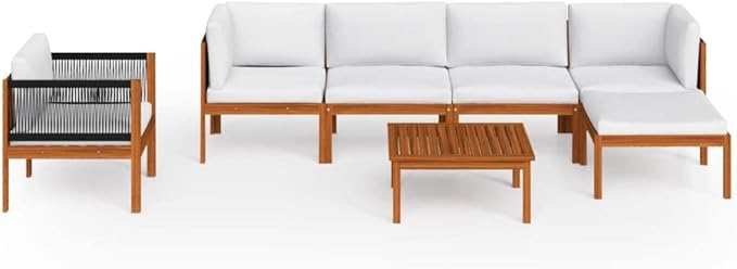 Patio Lounge Set with Cushions,Outdoor Patio Furniture,Outdoor Chat Conversation Set,for Patio,Backyard,Garden,Outdoor,7 Piece Cream Solid Acacia Wood