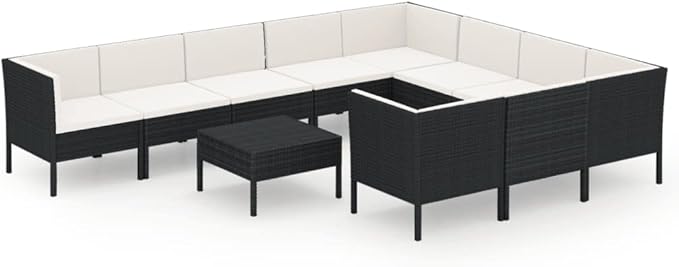 Patio Lounge Set with Cushions,Patio Furniture Sets,Patio Conversation Sets,Outdoor Furniture Sets,for Garden,Backyard,Outdoor,11 Piece Poly Rattan Black