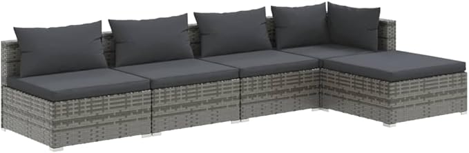 Patio Lounge Set with Cushions,Outdoor Table and Chairs Set,Terrace Conversation Set Furniture,Outdoor Furniture,for Garden,Backyard,5 Piece Poly Rattan Gray