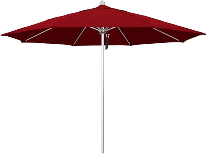California Umbrella 11' Rd. Venture Series Contract Grade Patio Umbrella, Pulley Open, Silver Finish, Sunbrella Jockey Red
