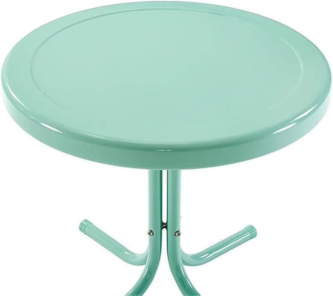 Pemberly Row Modern Steel Patio End Table, Aqua Gloss Finish, 22 in x 22 in x 18.9 in, Retro Weatherproof Powder-Coated Metal Table for Outdoor, Balcony, or Porch Use