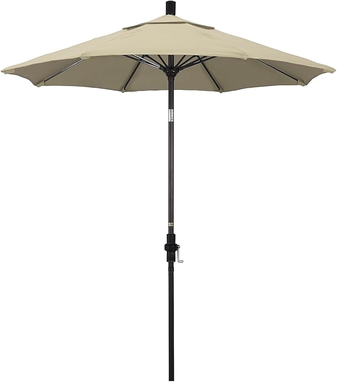 California Umbrella 7.5' Round Crank Lift, Collar Tilt, Aluminum Pole, Fiberglass Rib Patio Umbrella, Bronze Finish