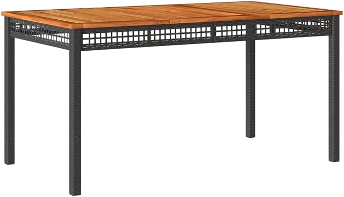 Dining Table Black PE Rattan Patio Table Outdoor Table for Garden Backyard Patio 55.1 x 31.5 x 29.5 in