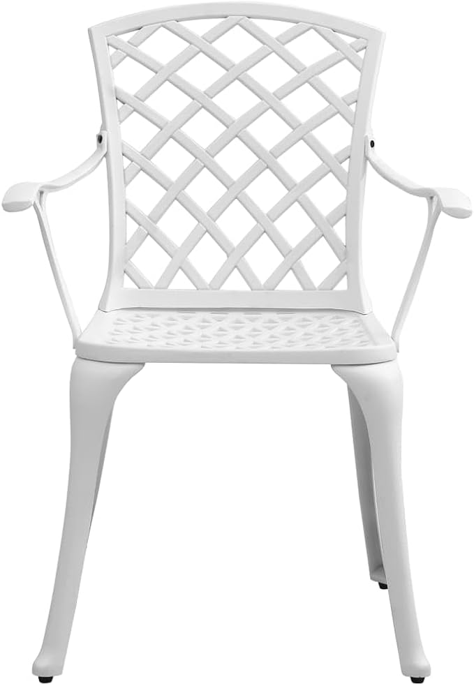5 Piece Patio Dining Set White Cast Aluminum Outdoor Table and Chairs for Garden Backyard Lawn with Umbrella Hole Weather Resistant Durable Furniture