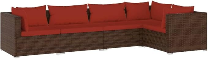 5 Piece Patio Lounge Set with Cushion, Furniture Conversation Sets Outdoor Patio Sectional Patio Lounge Set Piece Patio Set s Poly Rattan Brown