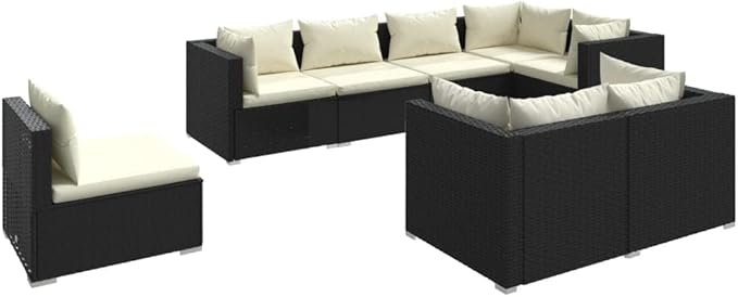 8 Piece Patio Lounge Set,Outdoor Furniture Set Outdoor Garden Conversation Set for Patios Gardens Backyard Courtyard with Cushions Poly Rattan Black