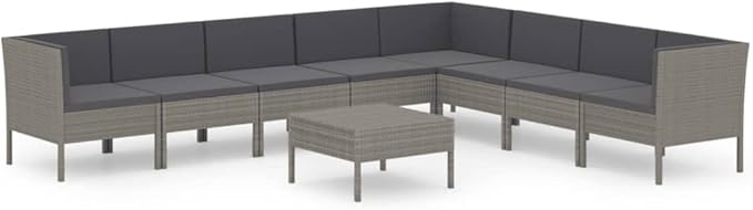 Patio Lounge Set with Cushions,Patio Furniture Sets,Patio Conversation Sets,Outdoor Furniture Sets,for Garden,Backyard,Outdoor,9 Piece Poly Rattan Gray