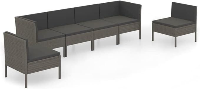 Patio Lounge Set with Cushions,Patio Furniture Sets,Patio Conversation Sets,Outdoor Furniture Sets,for Garden,Backyard,Outdoor,6 Piece Poly Rattan Gray