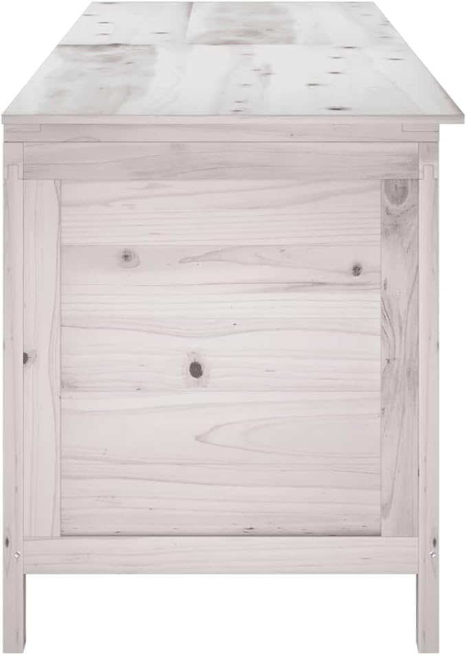 White Outdoor Storage Box 198.5x50x56.5cm Solid Fir Wood Garden Deck Box for Patio Furniture Cushions Pool Toys Backyard Organization