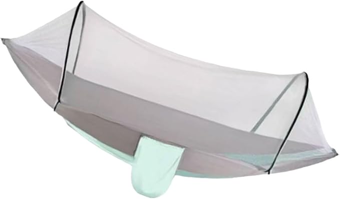 Polyester Hammock Automatic Quick Opening Self-Contained Frame Portable Lightweight Tree Hanging Hammock(Gray-Green)