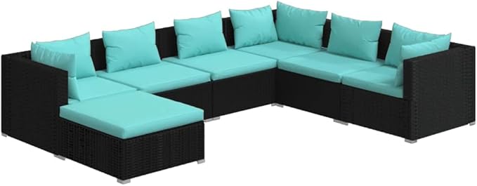 7 Piece Patio Lounge Set with Cushion, Piece Patio Set Outdoor Patio Sectional Furniture Conversation Sets Patio Lounge Set s Poly Rattan Black