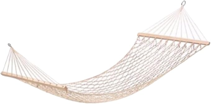 Portable Cotton Rope Hammock with Wooden Sticks Outdoor Camping Mesh Leisure Lightweight Easy to Carry Hammock Comfortable(White)