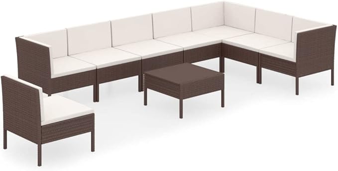 9 Piece Patio Lounge Set with Cushions,Patio Sofa,Outdoor Daybed,Patio Seating,Outdoor Furniture SetsPatio Conversation Sets,Modern Set,Outdoor Patio Chairs,for Backyard,Garden, Poly Rattan Brown