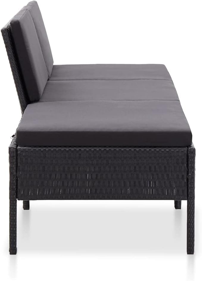 Patio Lounge Set with Cushions,Outdoor Furniture,Outdoor Furniture Sets,Patio Conversation Sets,for Garden,Deck,Backyard,3 Piece Poly Rattan Black