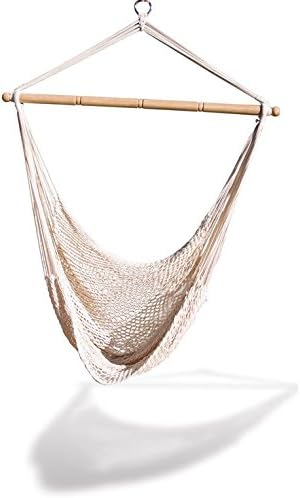 Hammock Light Weight Outdoor Natural-Colored Cotton Blend Rope Net Chair with Bar and Hook Included.