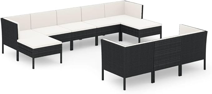 10 Piece Patio Lounge Set with Cushions,Patio Sofa,Outdoor Daybed,Patio Seating,Outdoor Furniture Sets,Patio Conversation Sets,Modern Set,Outdoor Patio Chairs,Patio Furniture Set, Poly Rattan Black