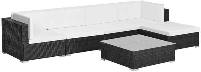 vidaXL Patio Furniture Set 6 Piece, Patio Conversation Set with Cushions, Outdoor Sectional Sofa with Table for Garden, Scandinavian, Poly Rattan Black