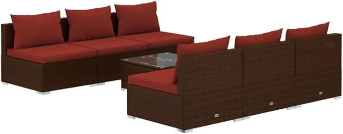 7 Piece Patio Lounge Set with Cushions, Front Porch Furniture Porch Furniture Set Patio Conversation Set Sectional Sofa for Negotiation Area Exhibition Garden Poolside Poly Rattan Brown