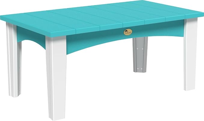 LuxCraft Island Coffee Table – HDPE Poly Lumber Outdoor Patio Table, Weather-Resistant Coastal Style, Low-Maintenance Durable Design (Aruba Blue & White)