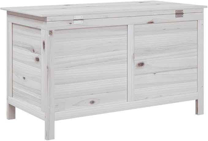 White Solid Fir Wood Patio Storage Box 39x19.5x23 Inches Outdoor Deck Box for Garden Furniture Cushions Pool Toys