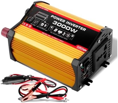 300W Car Power Inverter, 12V to 110V Inverter Converter Dual USB Car Charger Portable Auto Power Converter with Alligator Battery Clamp, for Supplies Power Phone Laptop on Camping Road Trips