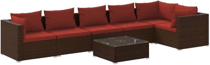Patio Lounge Set with Cushions,Outdoor Table and Chairs Set,Terrace Conversation Set Furniture,Outdoor Furniture,for Garden,Backyard,7 Piece Poly Rattan Brown