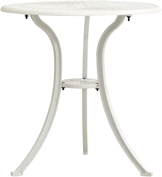 (Fast Delivery) Cast Aluminum Dining Table Outdoor Retro Bistro Table Round Dining Table with Umbrella Hole for Patio or Garden Garden Table White 24.4"x24.4"x25.6" Cast Aluminum