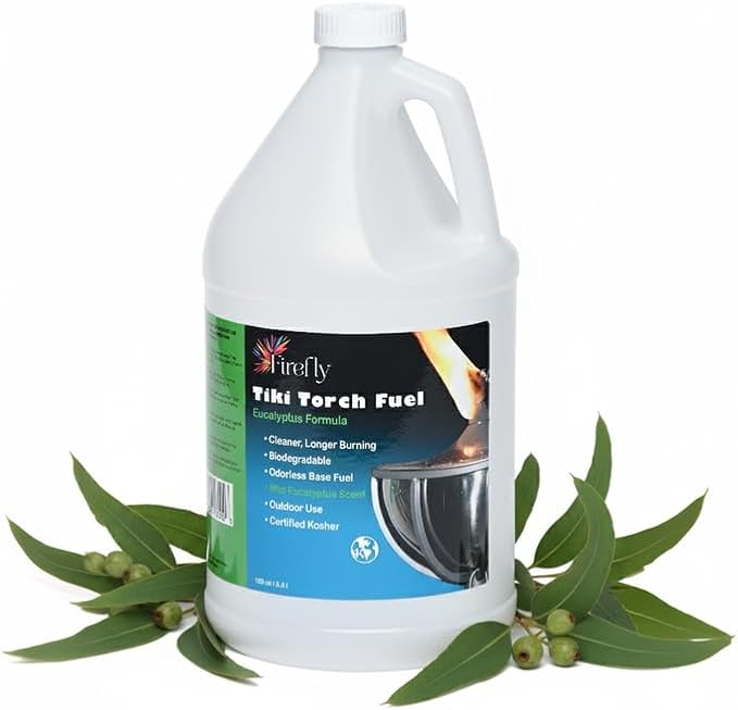 Firefly Tiki Torch Fuel – Clean-Burning Outdoor Lamp Oil for Tiki Torches and Lanterns. Low Smoke, Eucalyptus Formula, Long-Lasting – Outdoor Patio & Garden Use - 1 Gallon