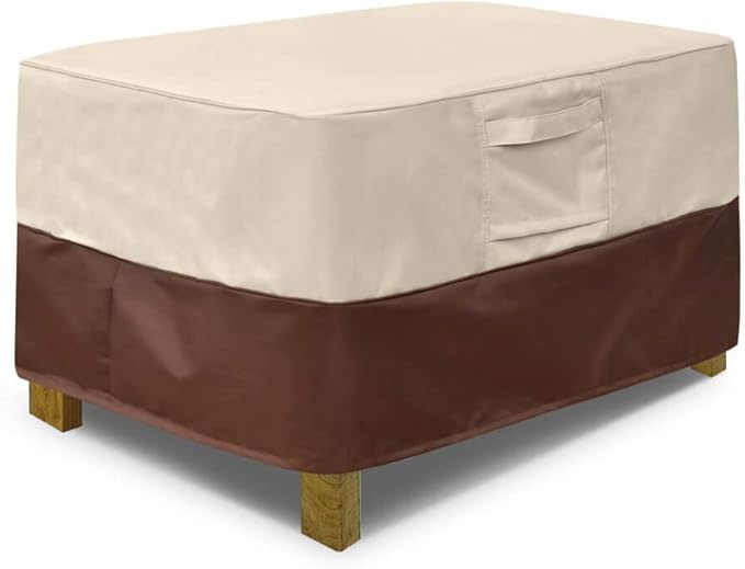 Vailge Rectangle Patio Ottoman Cover, Waterproof Outdoor Ottoman Cover with Padded Handles, Patio End Table Cover, Heavy Duty Patio Furniture Covers (Medium,Beige & Brown)