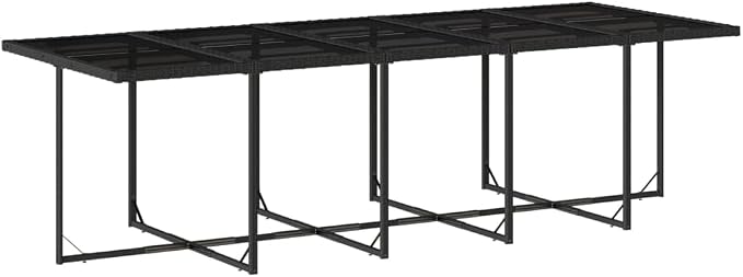 13 Piece Patio Dining Set with Cushions Black Poly Rattan Outdoor Rattan Furniture Set for 12 People Garden Dining Table with Folding Chairs Tempered Glass Top UV Proof