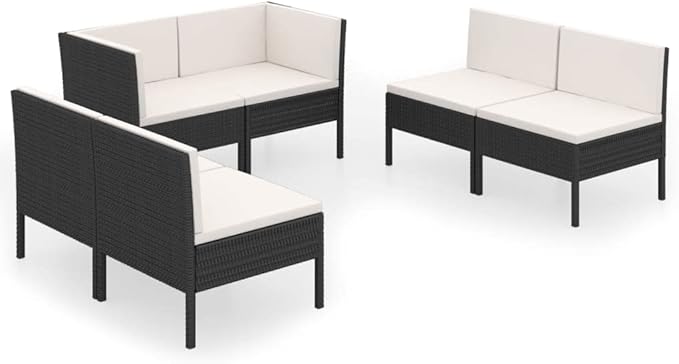 Patio Lounge Set with Cushions,Patio Furniture Sets,Patio Conversation Sets,Outdoor Furniture Sets,for Garden,Backyard,Outdoor,6 Piece Poly Rattan Black